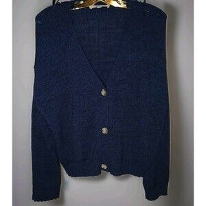Ann Taylor Loft Womens Navy Knit Large Cardigan Button Up Sweater Preppy Chic